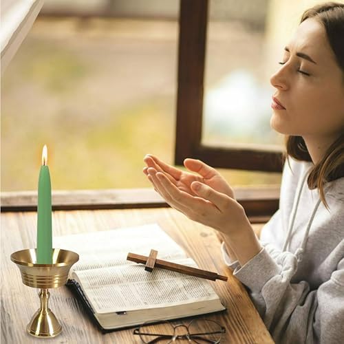 20 Min Sage Green Meditation Candles - 30 Pack with Holder and Wax Dots