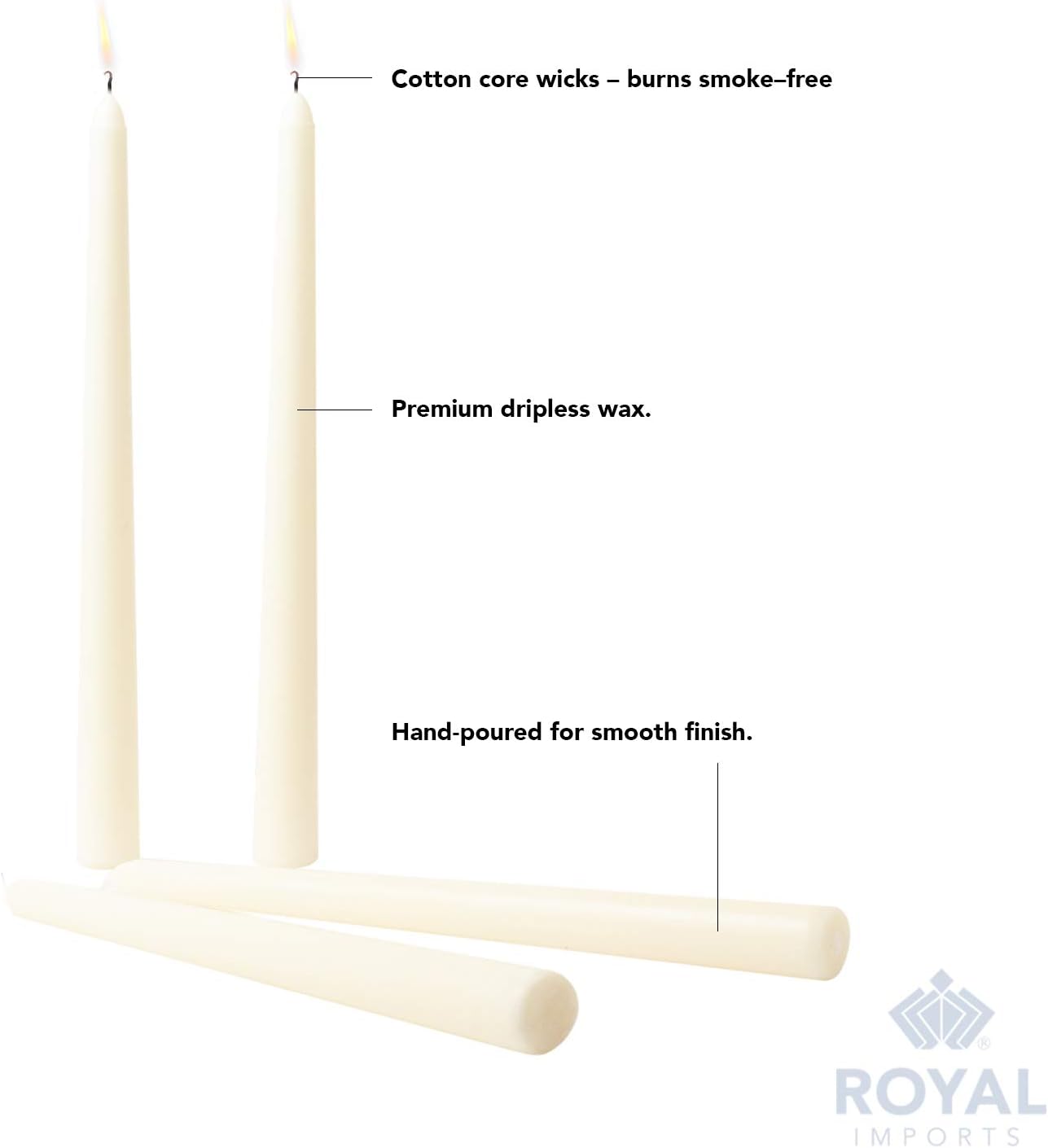 Royal Imports Unscented Taper Candles - 10 Inch Ivory Set of 12