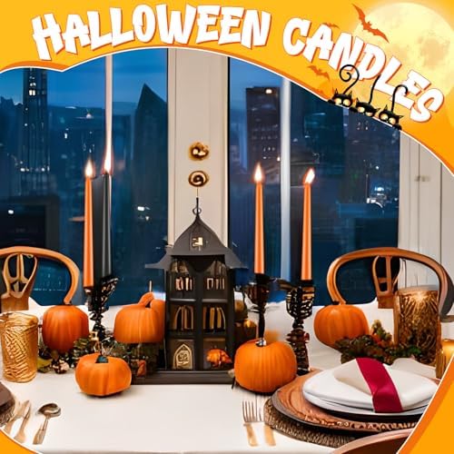 Patelai 20 Pcs Halloween Orange and Black Taper Candles
