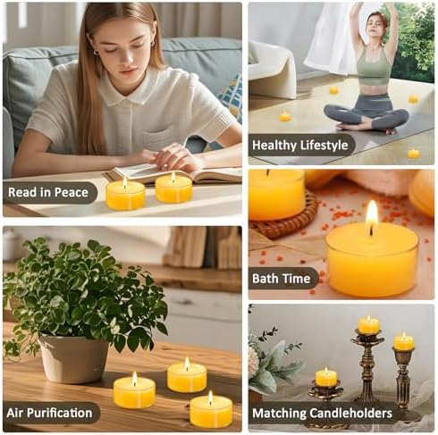 60 Pack Beeswax Tealight Candles 4-Hour Clean Burn Smokeless Eco-Friendly