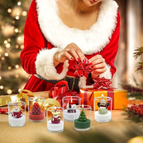 12-Pack Christmas Glass Votive Candles with Holiday Designs