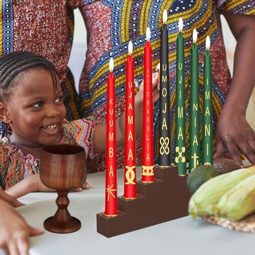 7 Pcs Kwanzaa Kinara Taper Candles Set with Holder and Unity Cup
