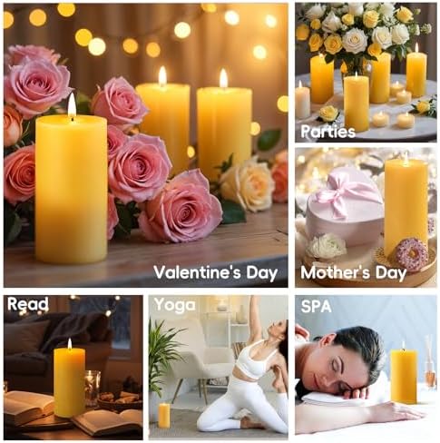 Natural Beeswax Pillar Candles - 95 Hours Long Burn Dripless Smokeless Unscented Organic