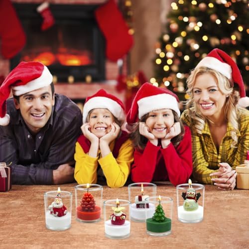 12-Pack Christmas Glass Votive Candles with Holiday Designs