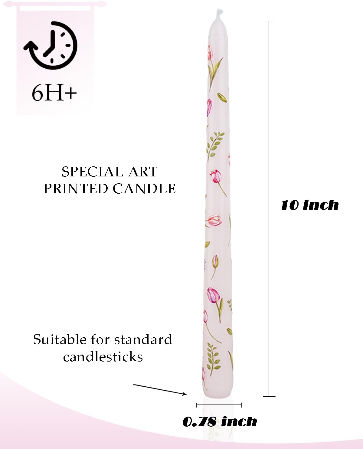 Floral Taper Candle Dripless 10 Inch Set of 4