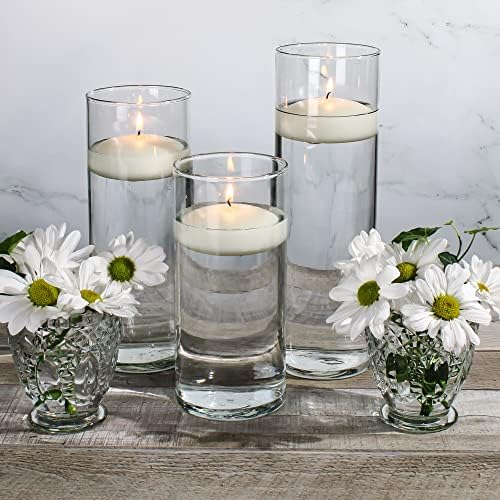 Set of 3 Eastland Cylinder Vases and 3 White Floating Candles 3 Inch