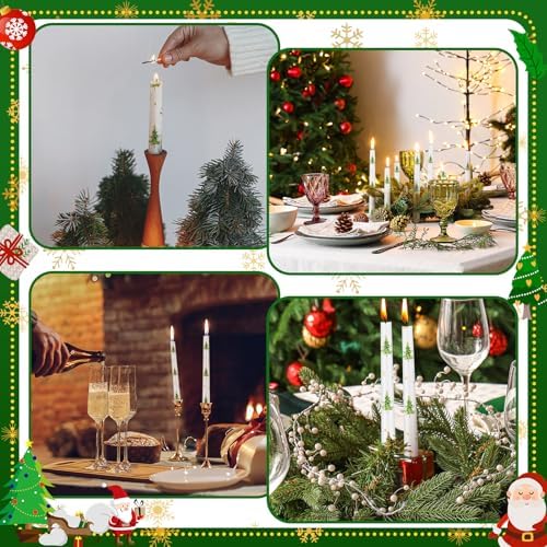 12 Pcs Dripless Taper Candles with Christmas Tree Patterns