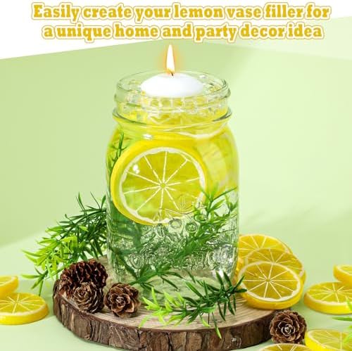 Riceshoot 98 Pcs Lemon Vase Fillers with Floating Candles Kit