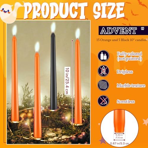 Patelai 20 Pcs Halloween Orange and Black Taper Candles