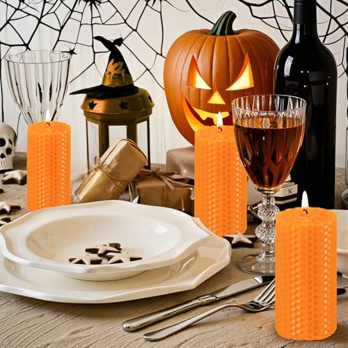 KONNI Beeswax Pillar Candles Set of 3 2x4 Inch Unscented