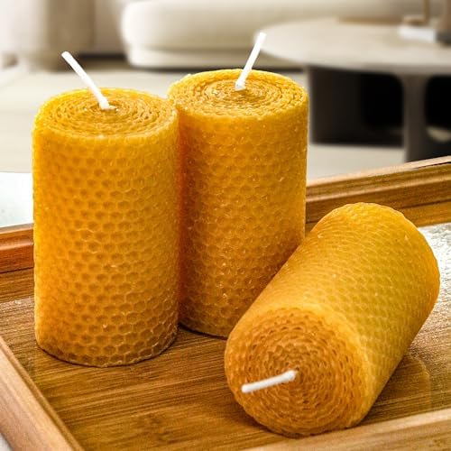 Beeswax Pillar Candles Bulk Set of 9 Handmade Natural