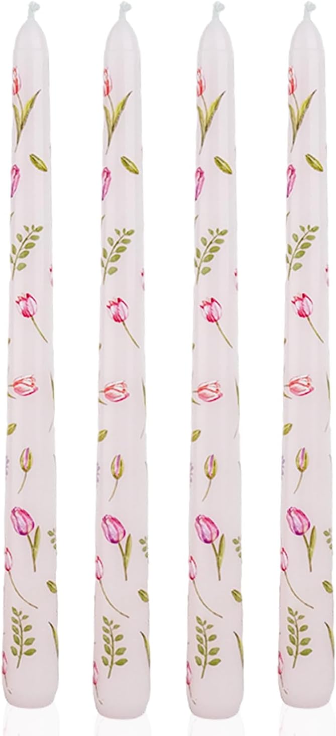 Floral Taper Candle Dripless 10 Inch Set of 4
