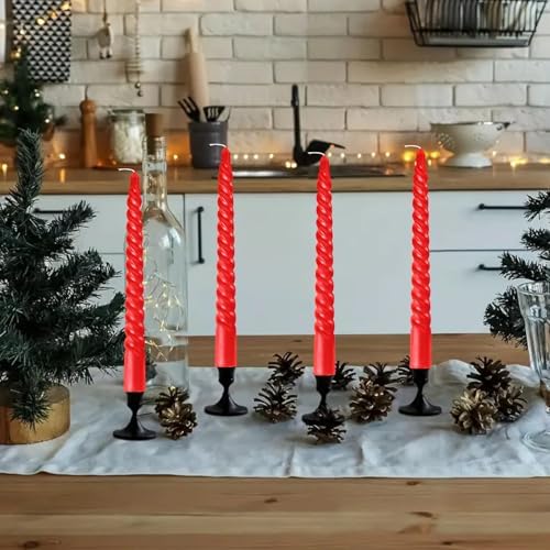 Red Taper Spiral Candles 8 Inch Set of 4