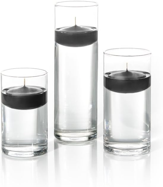 Yummi Set of 18 Floating Candles and Cylinder Vases Black