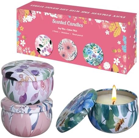 3 Pack Ladies Candles Set Rose Jasmine Magnolia Scented Jar Candles