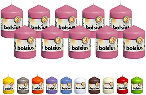 BOLSIUS 10 Pink Pillar Candles - 17 Hour Burn Time