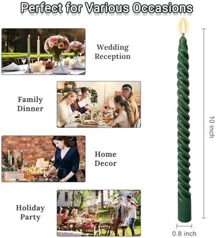 10 Inch Spiral Taper Candles Green Series 4 Pack