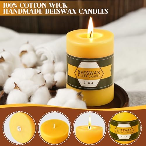 2 Packs Pure Beeswax Pillar Candles 120-140 Hours Long Burning