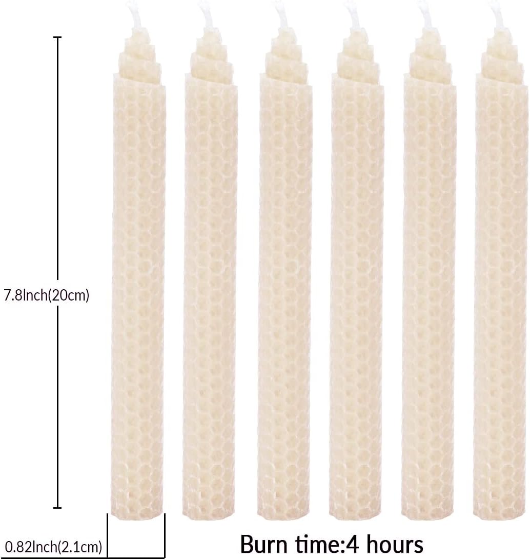 DEYBBY 8 Inch White Beeswax Taper Candles 6 Pack