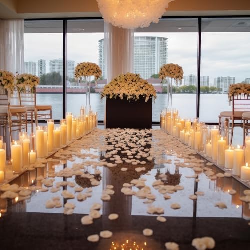 Shihanee Ivory Pillar Candles with 6 Glass Vases Set