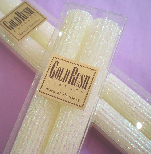 Gold Rush 8 Inch Beeswax Glitter Candles White Lotus Boxed Set of 2