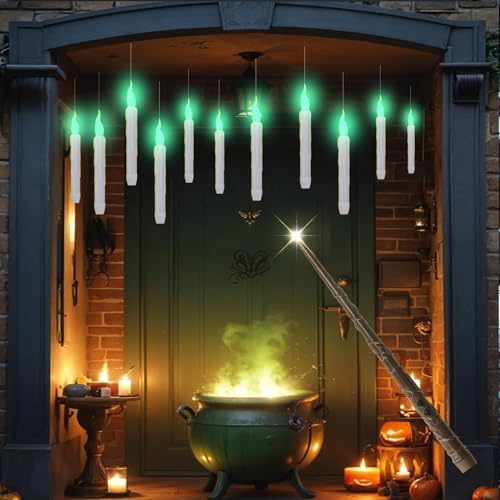 GUAOOYY Floating Candles with Wand 12PCS Flameless Halloween Decor