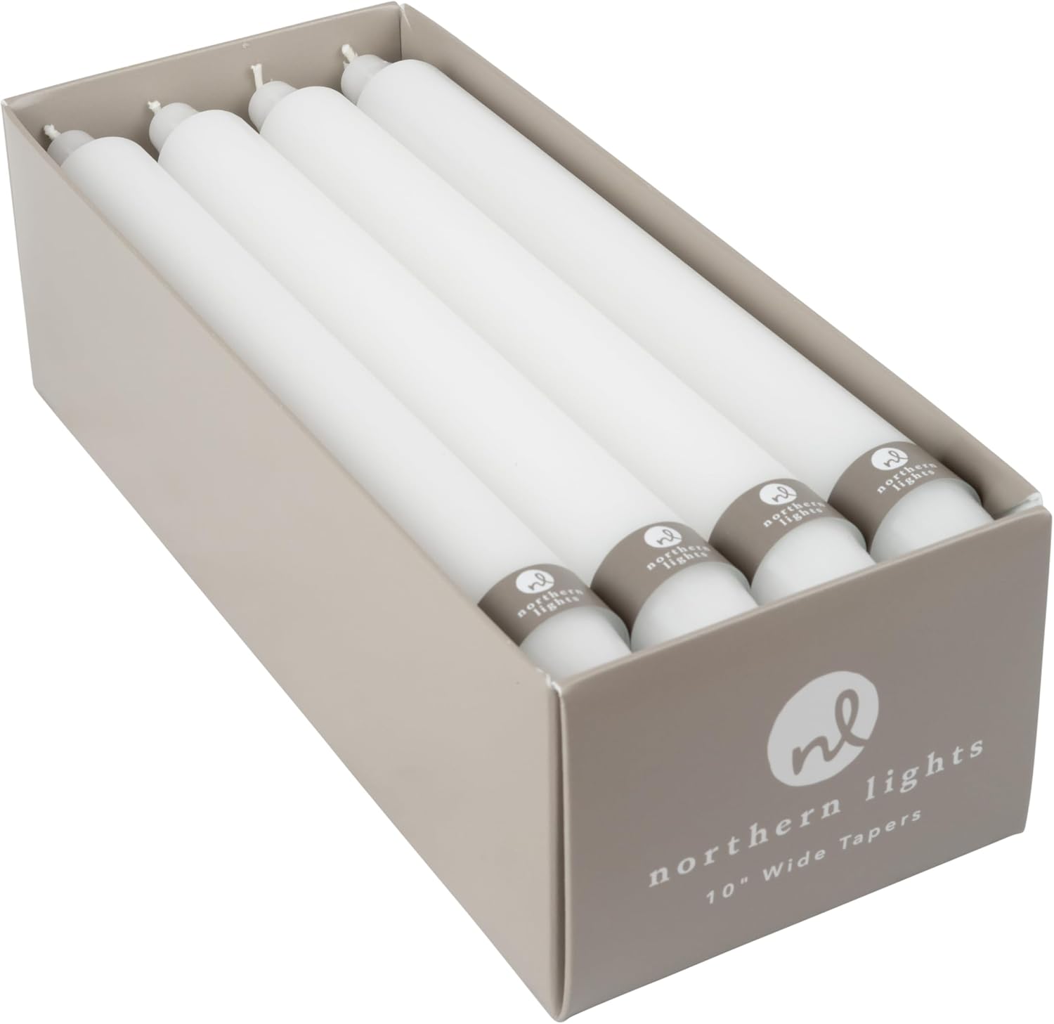 Northern Lights Candles 10 Inch Tapers 12 Pack Pure White