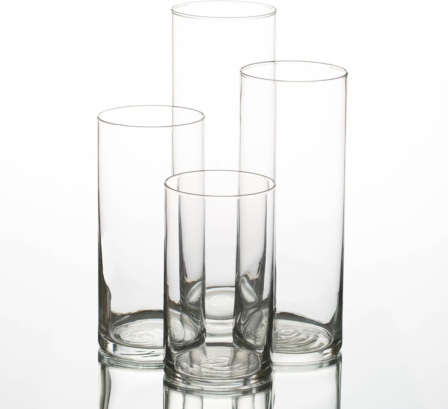 Set of 4 Glass Eastland Cylinder Vases and 4 Black Pillar Candles 3
