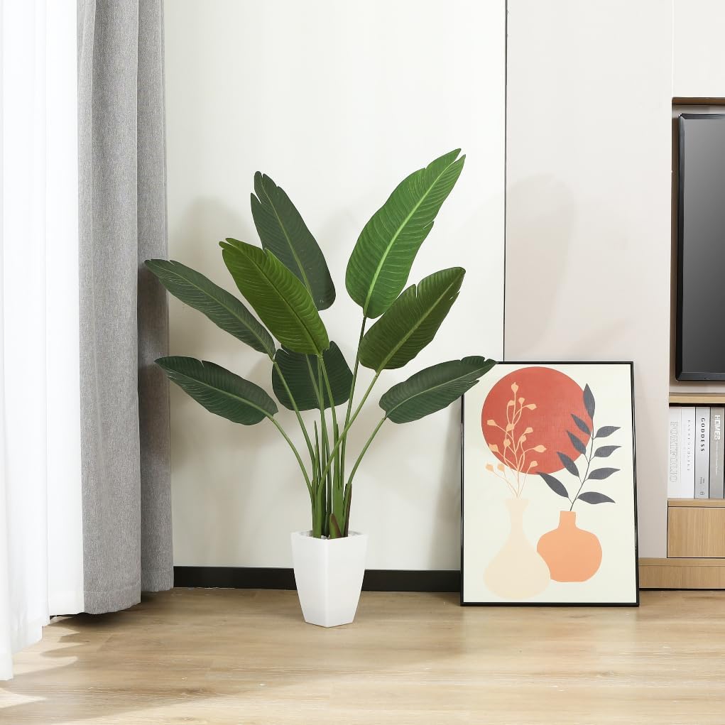 Artificial Bird of Paradise Plant 4 Ft with White Taper Planter