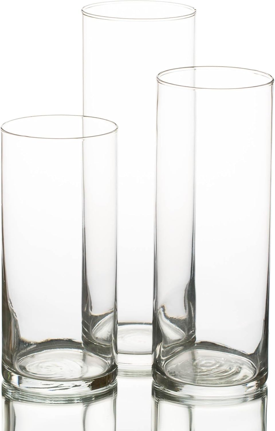 Set of 3 Eastland Cylinder Vases and 3 White Floating Candles 3 Inch