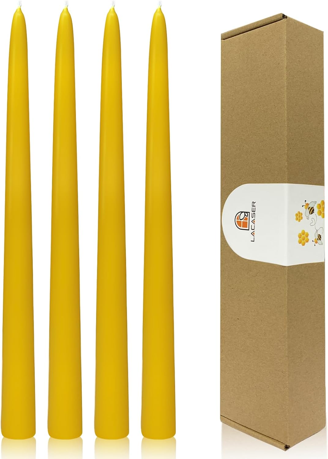 Lacaser 12 Inch Tall Beeswax Taper Candles - 4 Pack