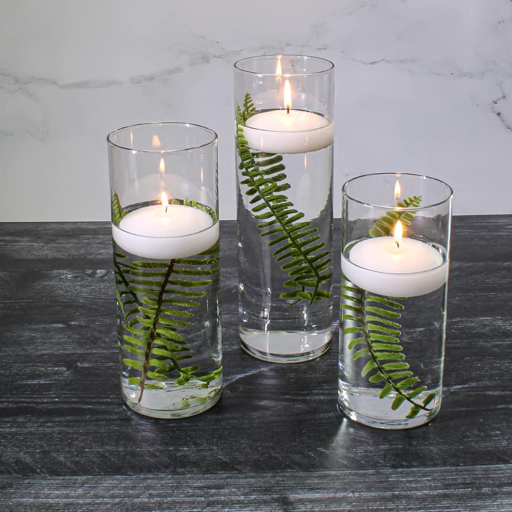 Set of 3 Eastland Cylinder Vases and 3 White Floating Candles 3 Inch