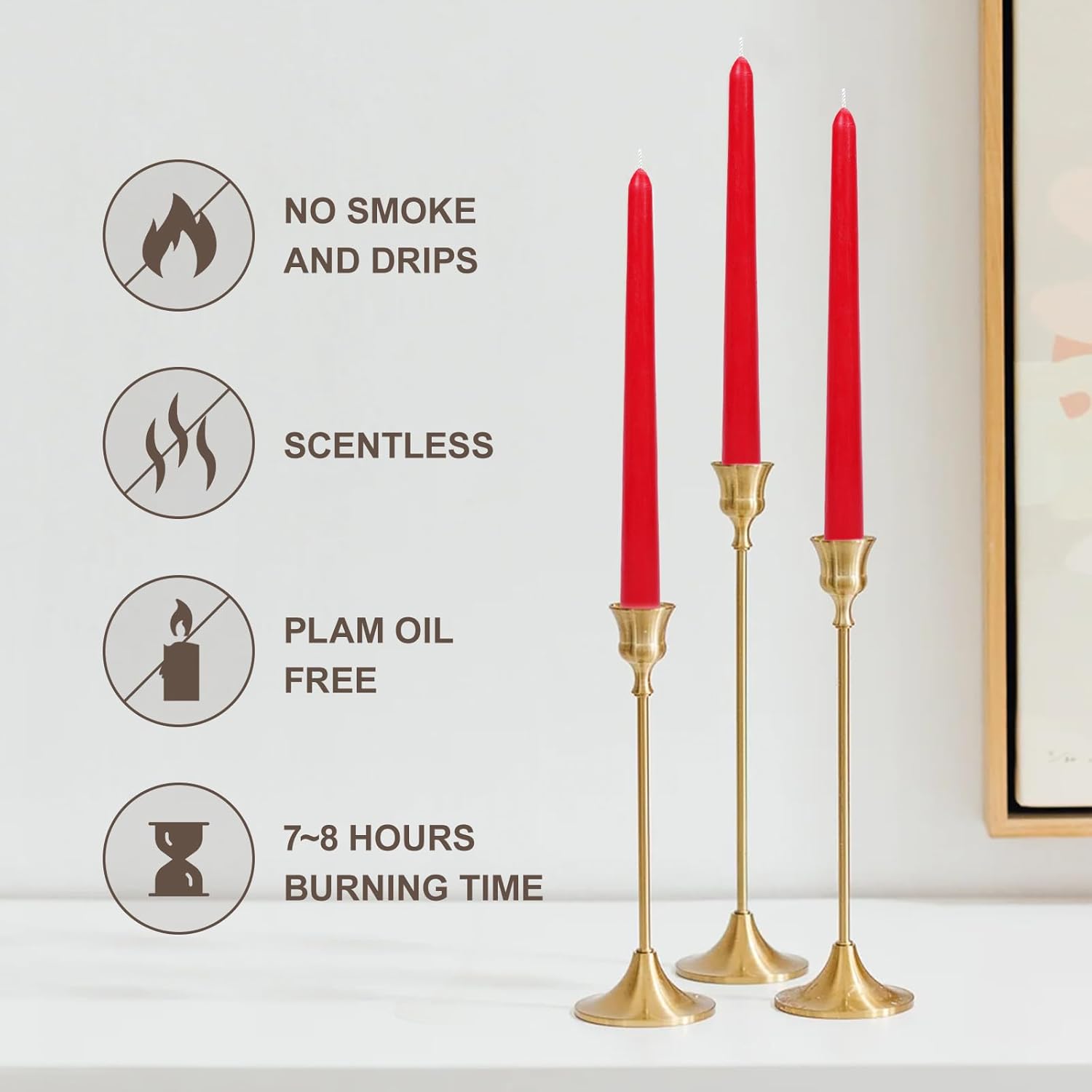 TONGKAE Taper Red Candles Set of 4 Smokeless Dripless