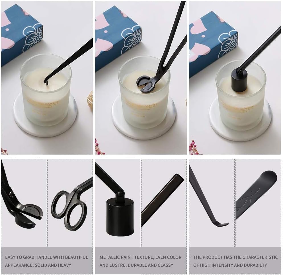 BEDOGO Flower Theme 4 in 1 Candle Accessory Set - Black