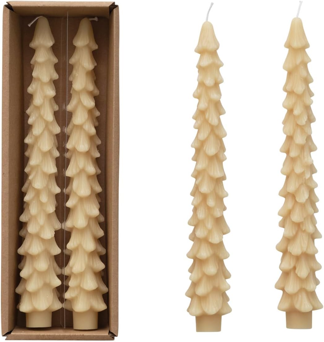 Creative Co-Op Tree Shaped Taper Candles Boxed Set Of 2