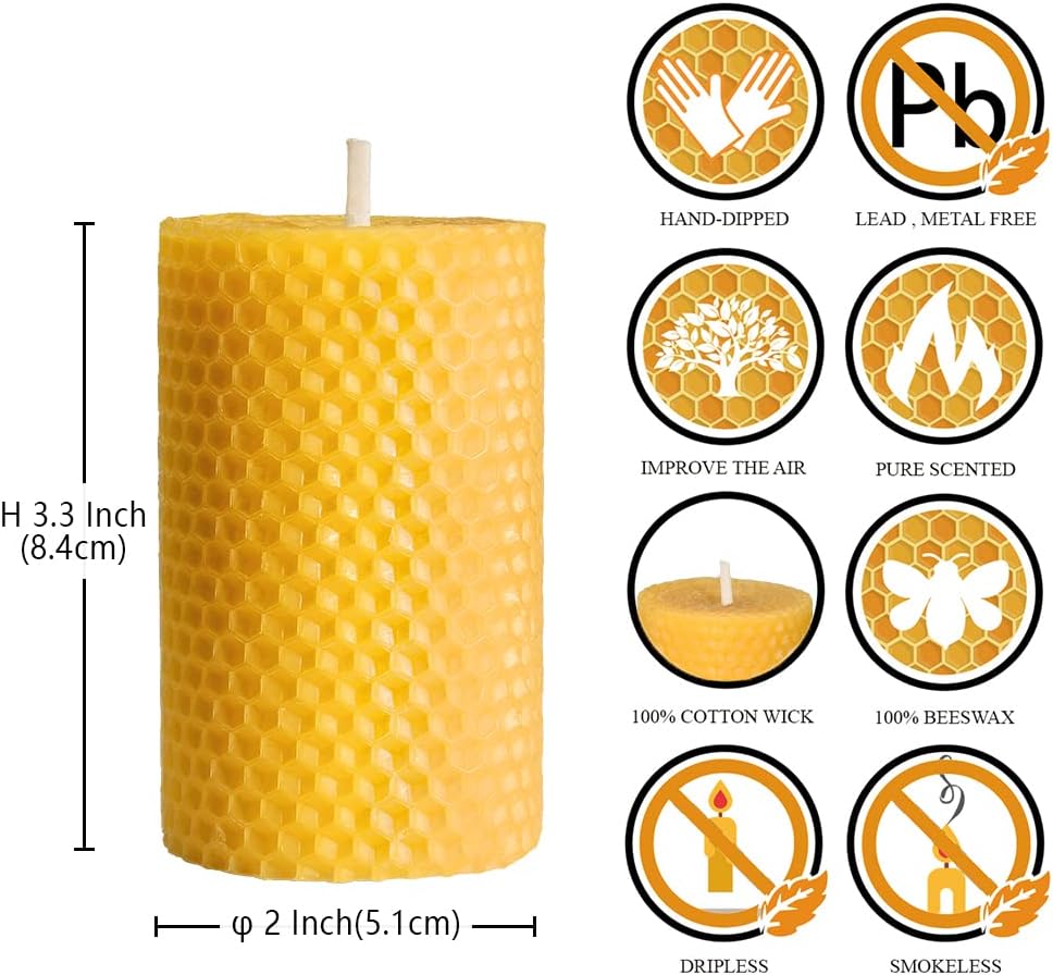 DEYBBY Beeswax Pillar Candles Set of 6 2x33 in