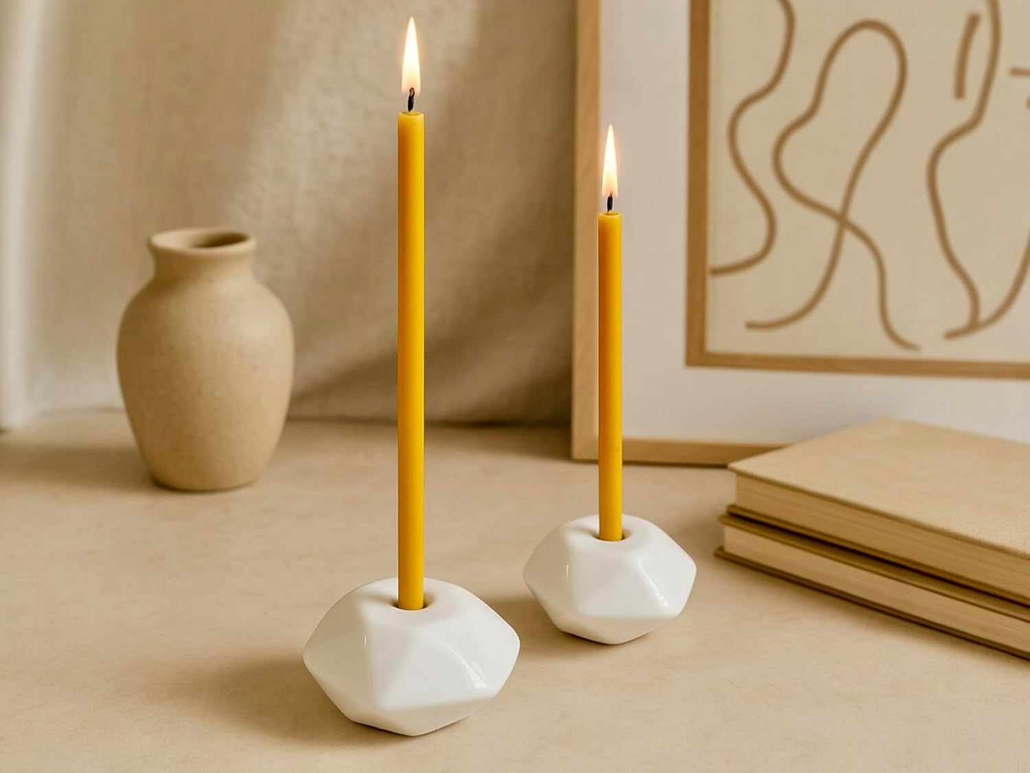 Votprof 50 All Natural Beeswax Taper Candles - Tall Unscented Dripless Smokeless Slow Burning