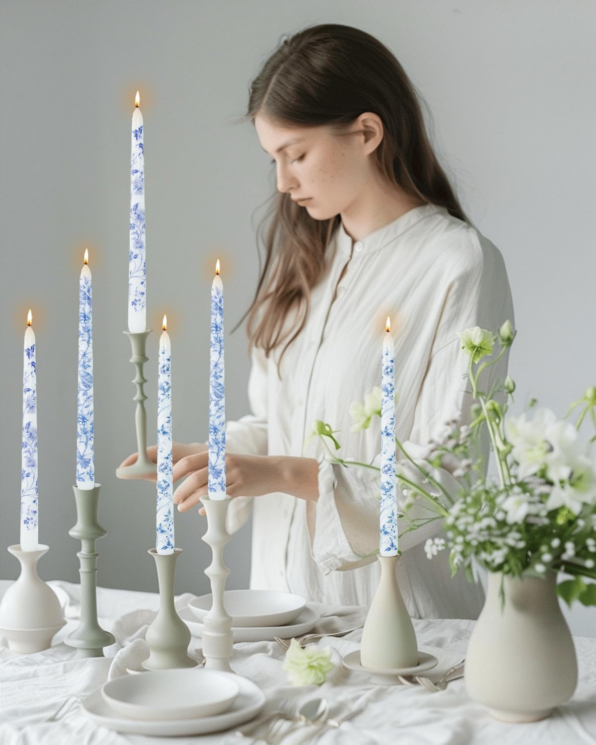 Floral Taper Candle Dripless 10 Inch Set of 4