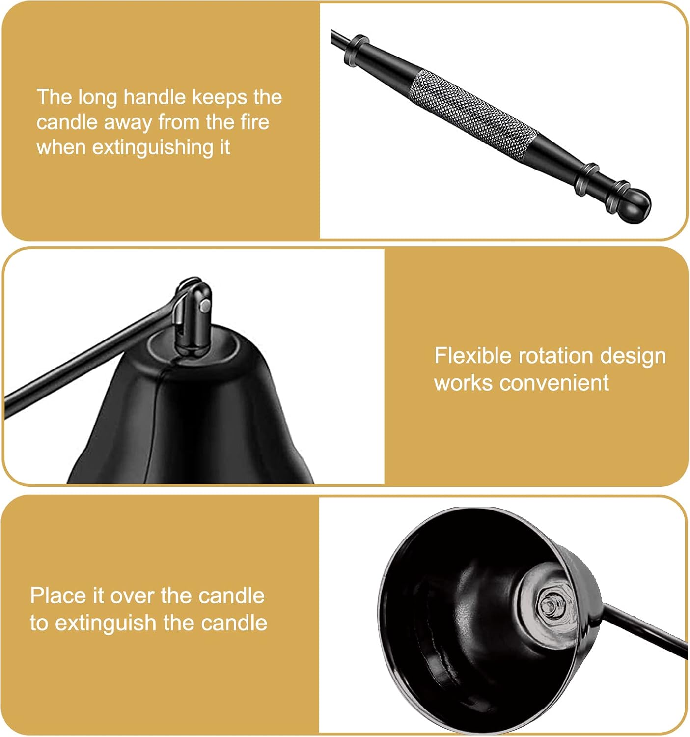 Esteopt Candle Snuffer with Long Handle and Gift Box Packaging Black