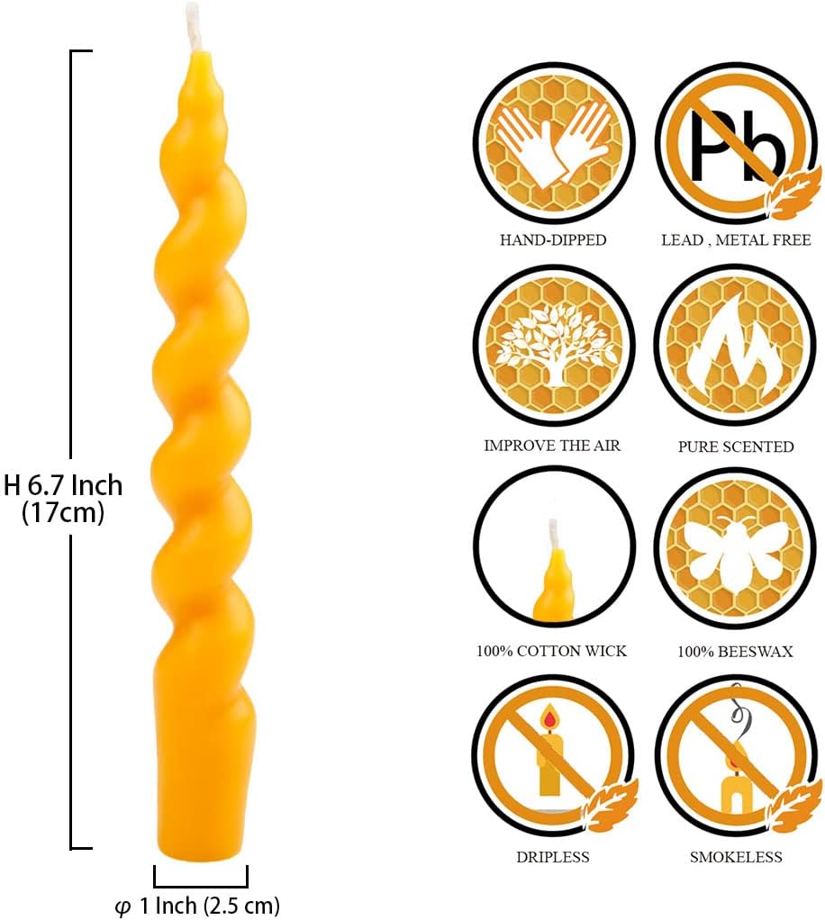DEYBBY Spiral Beeswax Candle 7 Inch 2 Pack Taper Candles