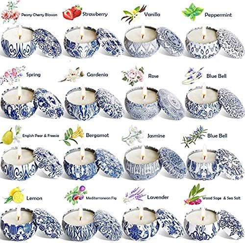 JHENG Set of 16 Soy Wax Aromatherapy Candles with Lid