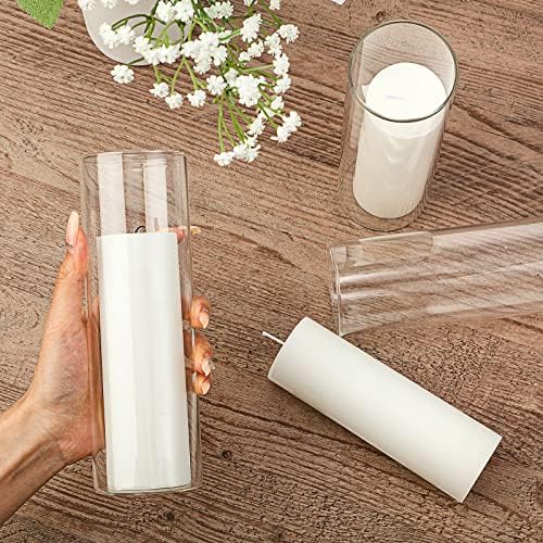24 Pack White Pillar Candles with Glass Holders for Wedding Centerpieces