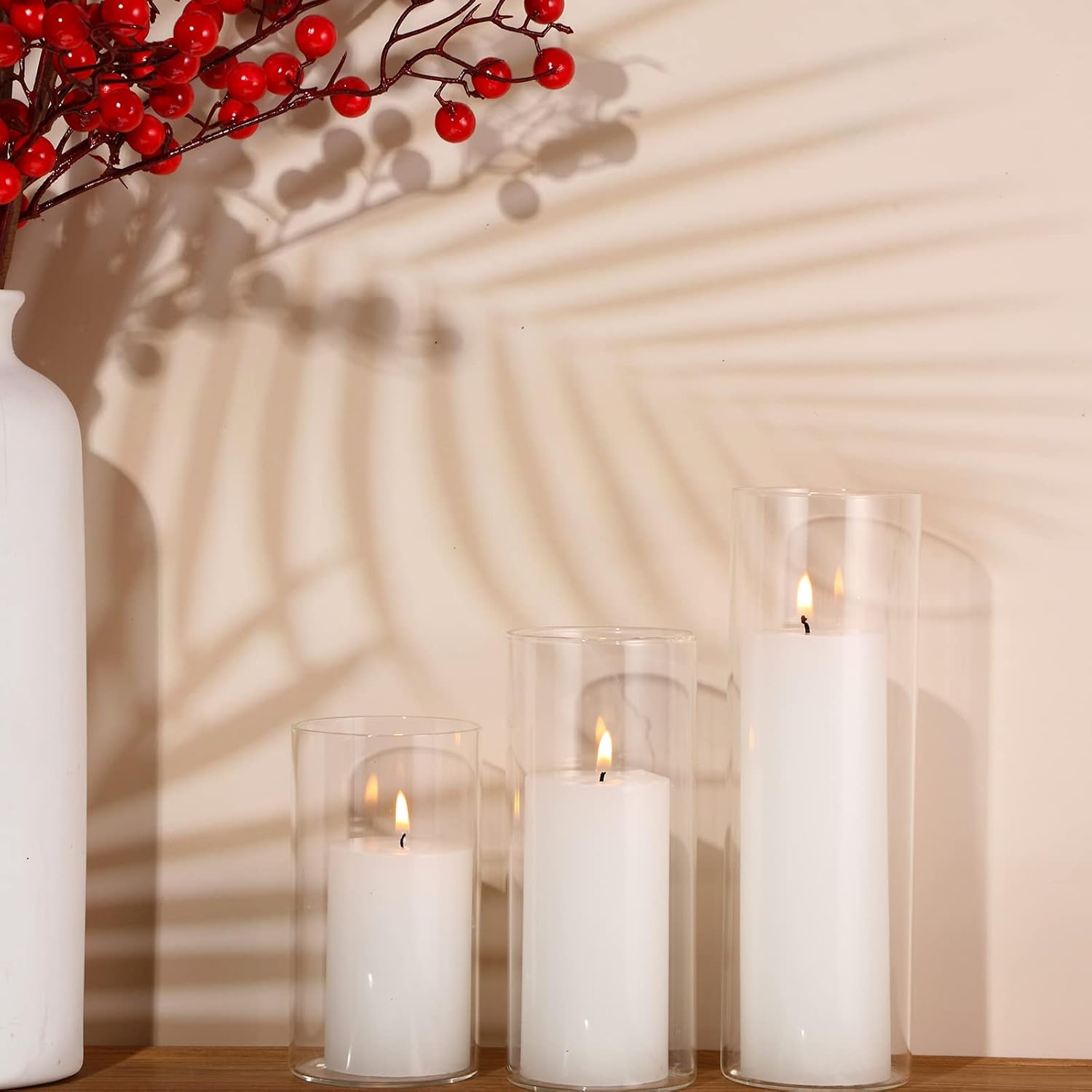 Shihanee 60 Pcs Pillar Candles and Clear Glass Vases Set