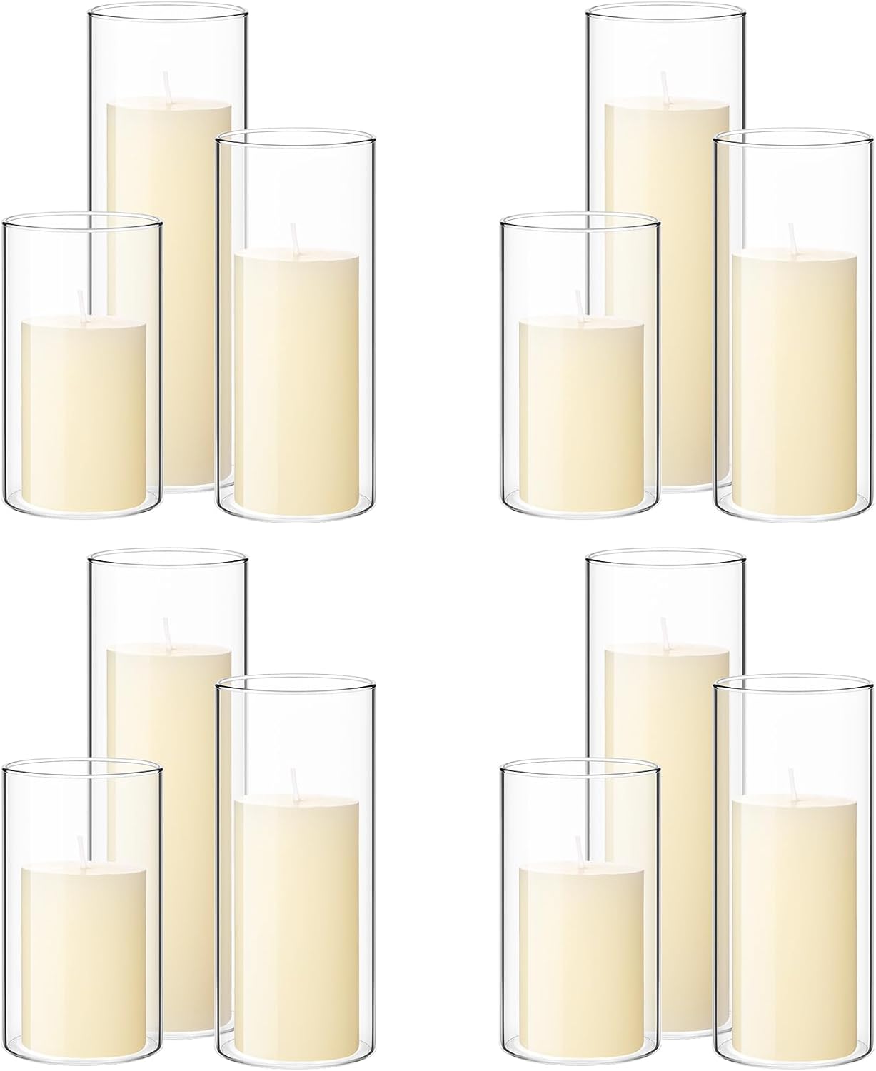 Shihanee 12 Piece Pillar Candle Set with Clear Glass Vases 1