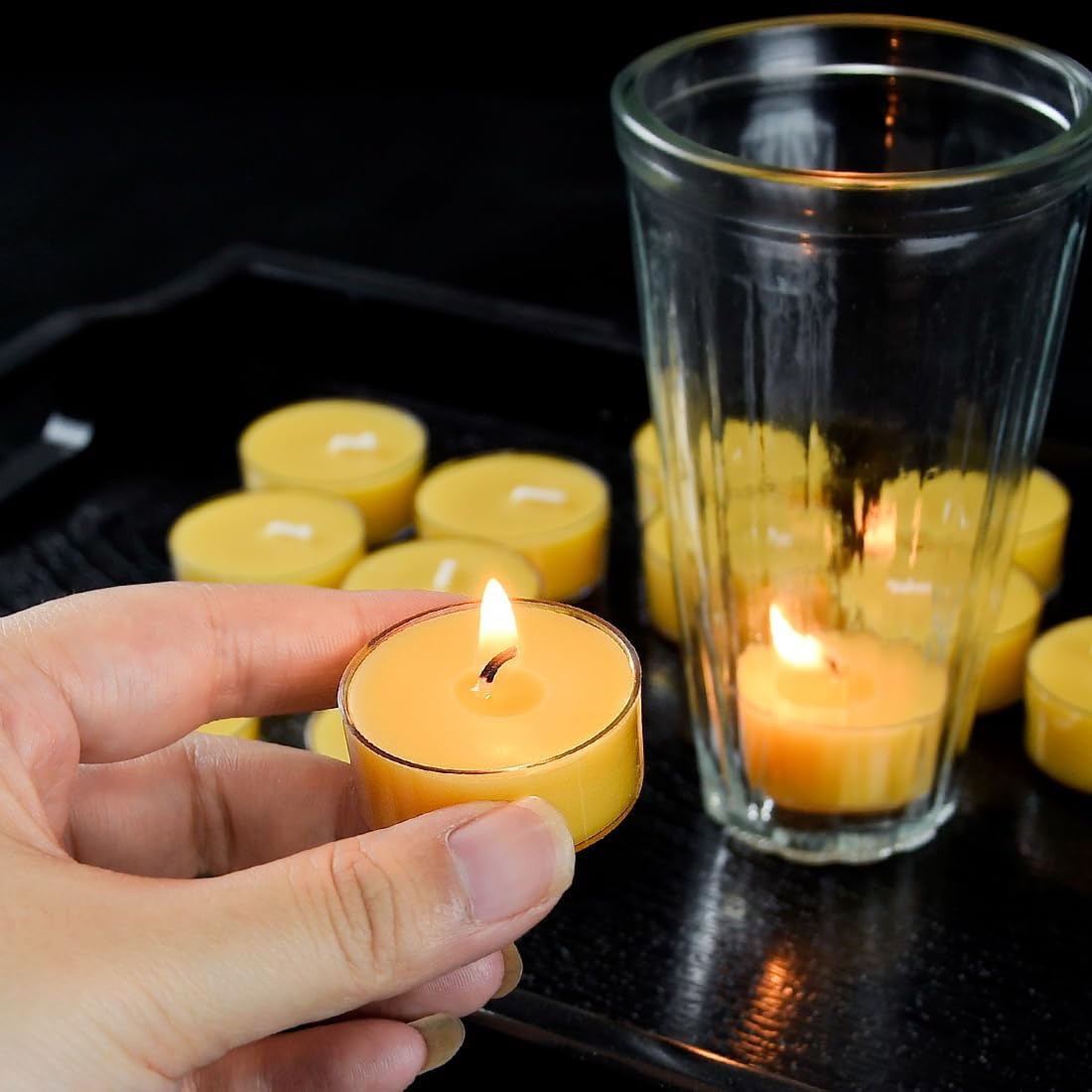 16 Pack Natural Beeswax Tea Light Candles with Extended Burn Time