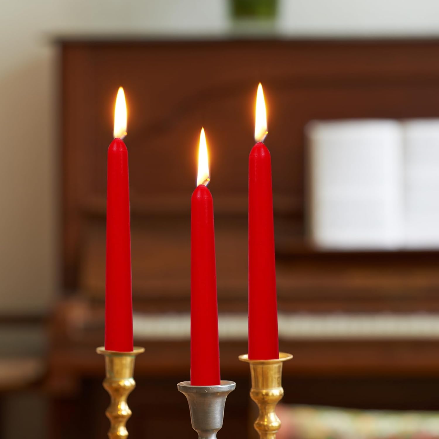 TONGKAE Taper Red Candles Set of 4 Smokeless Dripless