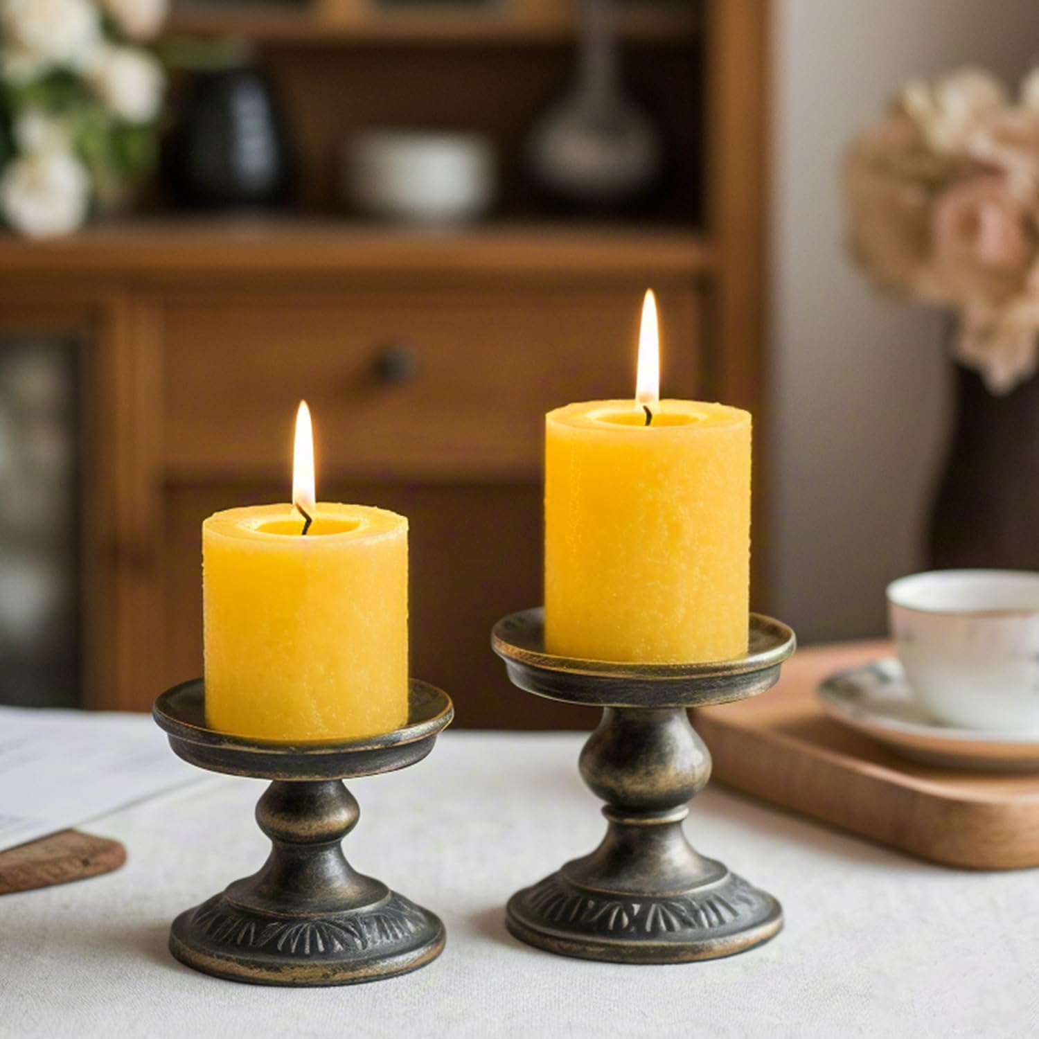 Furnizone Beeswax Pillar Candles 2 Pack 3x3in Unscented