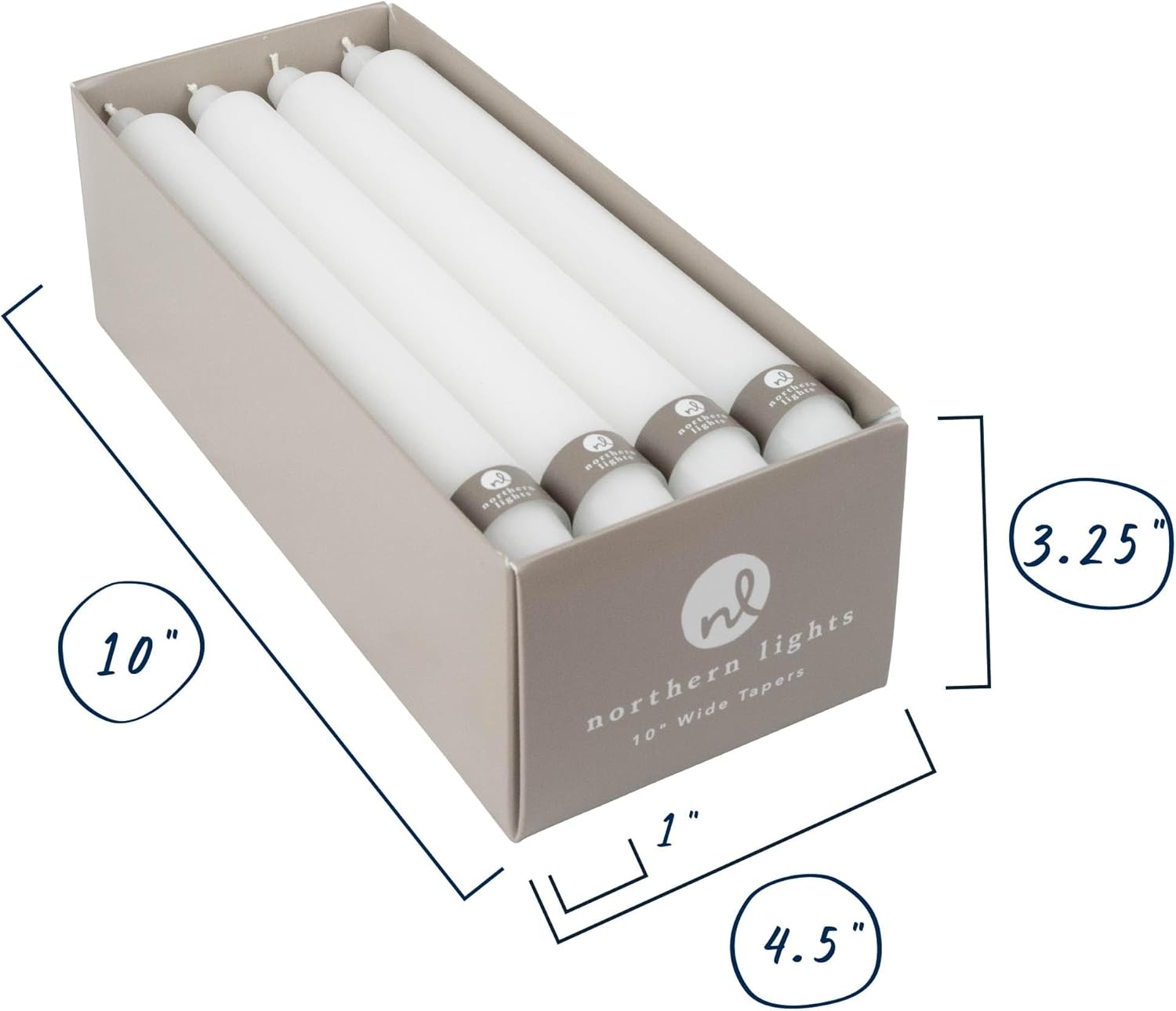 Northern Lights Candles 10 Inch Tapers 12 Pack Pure White