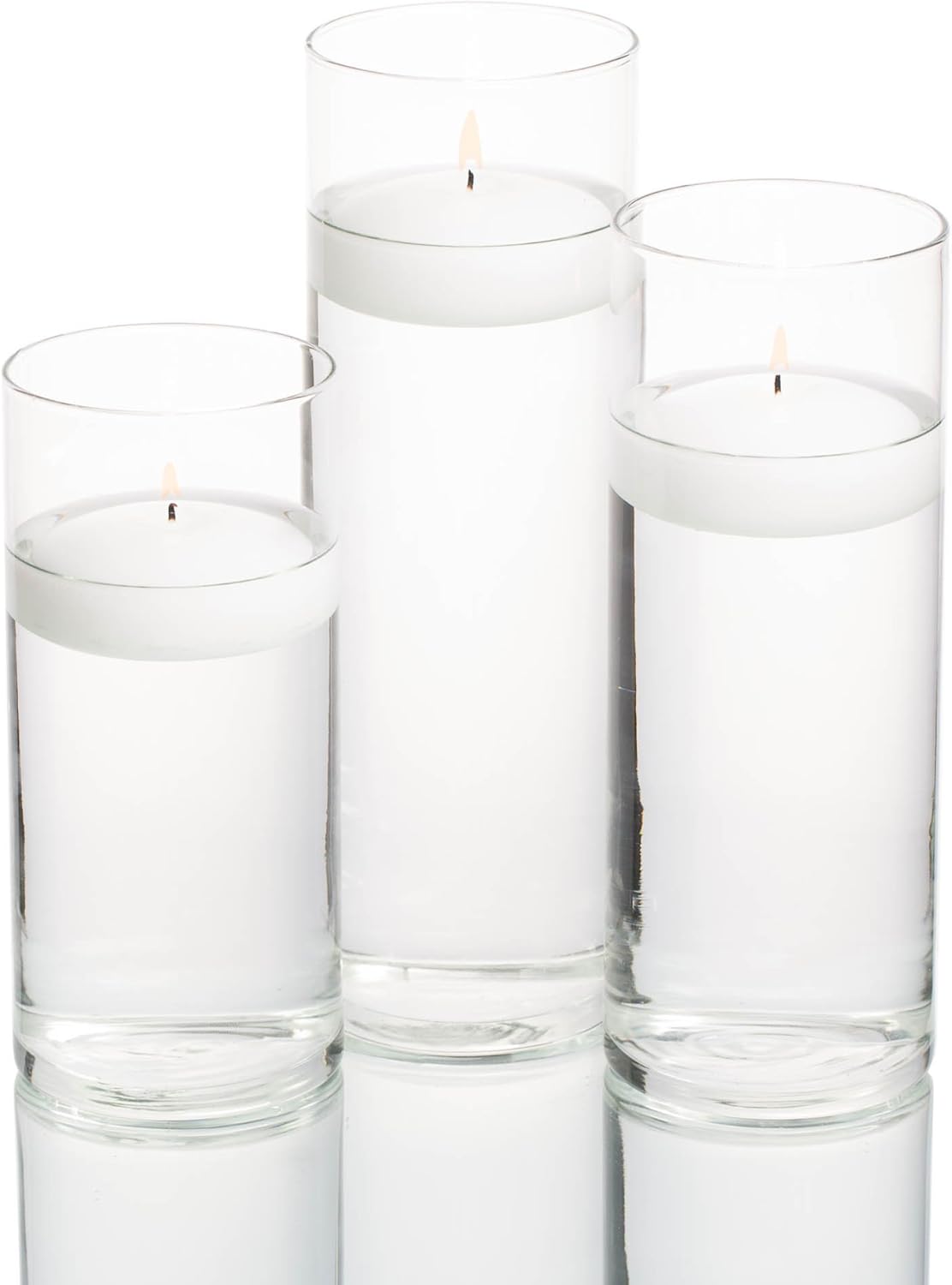 Set of 3 Eastland Cylinder Vases and 3 White Floating Candles 3 Inch