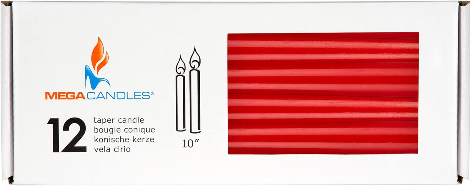 Mega Candles 12 Pack Unscented Red Taper Candles